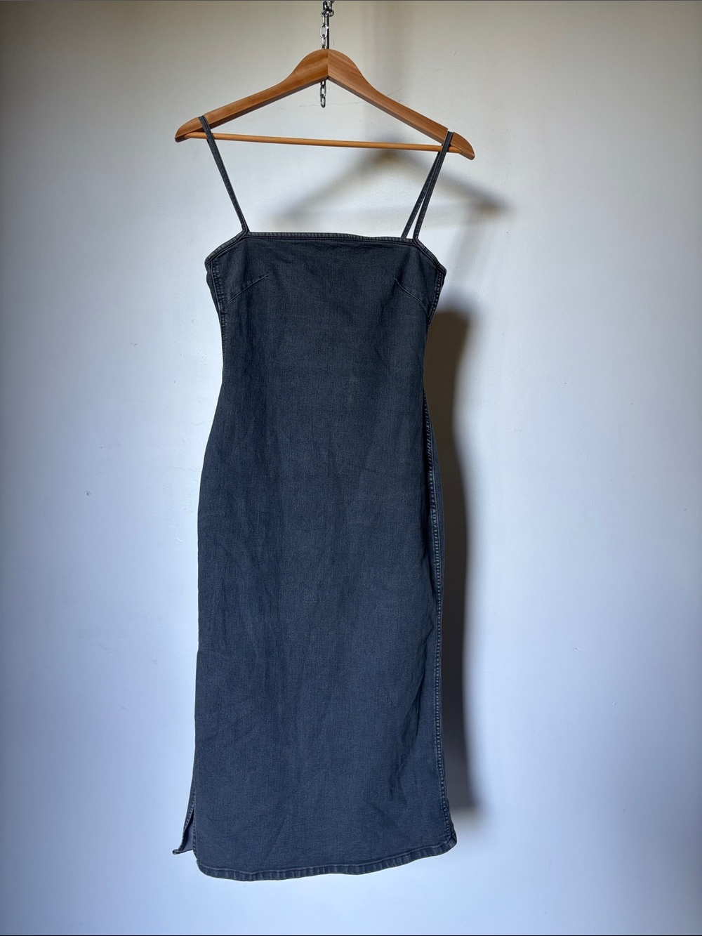 Y2K Cheap Monday Stockholm Washed Black Denim Spaghetti-Strap Midi Dress